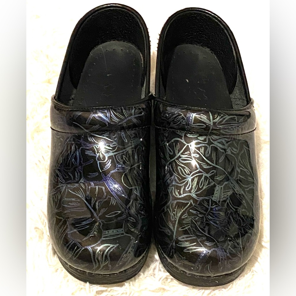 Dansko Black Floral Mules